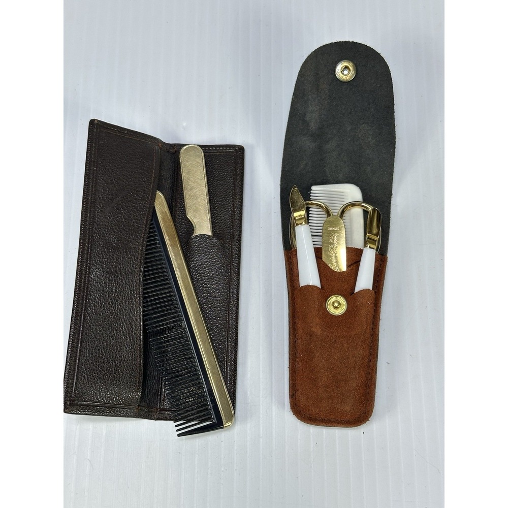 Vintage Travel Personal Grooming Kit Scissors Comb Nail File Cuticle Tool Case